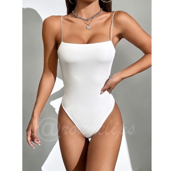 White Slim Bodysuit Cami Straps  Thick, Double-Layered - Picture 2 of 8